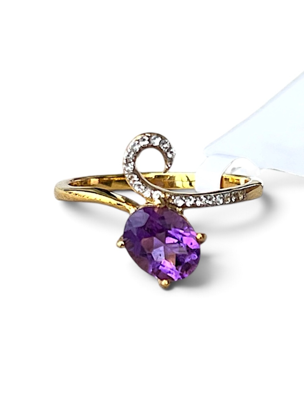 Gold Over Sterling Silver Amethyst And White Topaz Swirl Ring Size 8